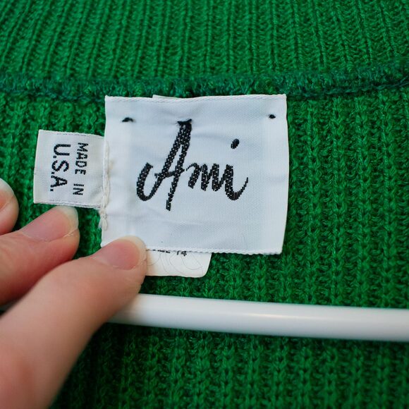 Preppy VTG Ami Sweater Kelly Green Cardigan Striped Collegiate 14 Bright Spring - Picture 7 of 10